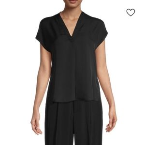 VINCE Women's Solid Silk Black V-neck Top Size S